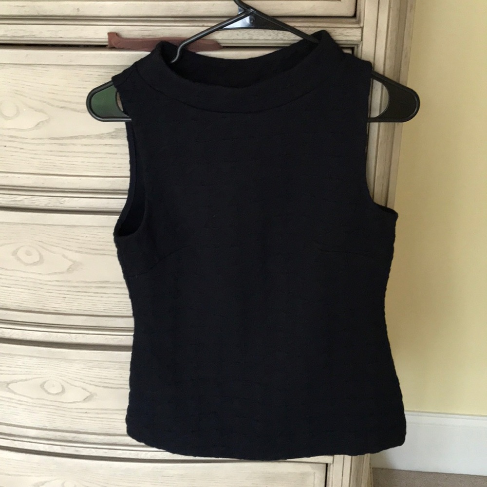 Ann Taylor black mock neck sheath sleeveless top.